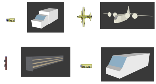 Stencils of rack, trucks and planes used in network design